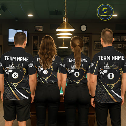 Personalized Golden 8 Ball Pool Crown Billiard Shirt For Men, Billiard Team Jersey Polo & 1/4 Zip TDM5904