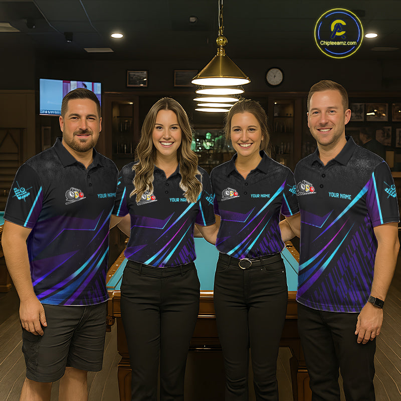 Custom Purple And Turquoise 8 Ball Crown Billiard Shirt For Men, Pool Team Jersey Polo & 1/4 Zip TDM5905