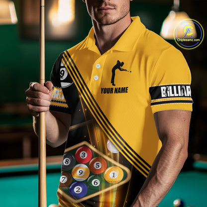Personalized Yellow Black 9 Ball Pool Billiard Shirt For Men, Billiard Team Jersey Polo & 1/4 Zip TDM5906