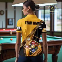 Load image into Gallery viewer, Personalized Yellow Black 9 Ball Pool Billiard Shirt For Women, Billiard Team Jersey Polo &amp; 1/4 Zip TDM5906