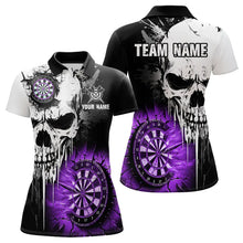 Load image into Gallery viewer, Personalized Grunge Skull Crack Wall Women Dart Shirts Custom Darts League Team Jerseys |Purple TDM3698