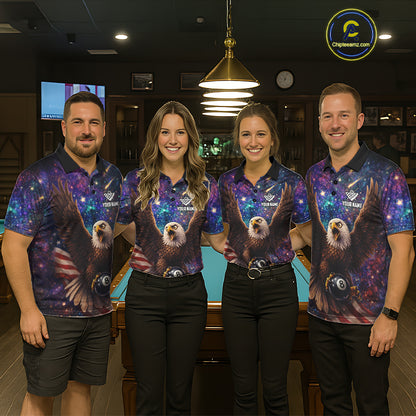 Funny Eagle Galaxy Billiard Shirt For Men Custom 8 Ball Pool Team Jersey Polo &1/4 Zip TDM6044