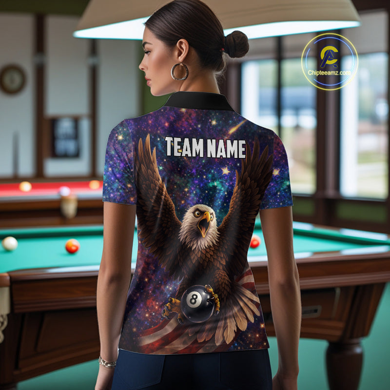 Funny Eagle Galaxy Billiard Shirt For Women Custom 8 Ball Pool Team Jersey Polo &1/4 Zip TDM6044