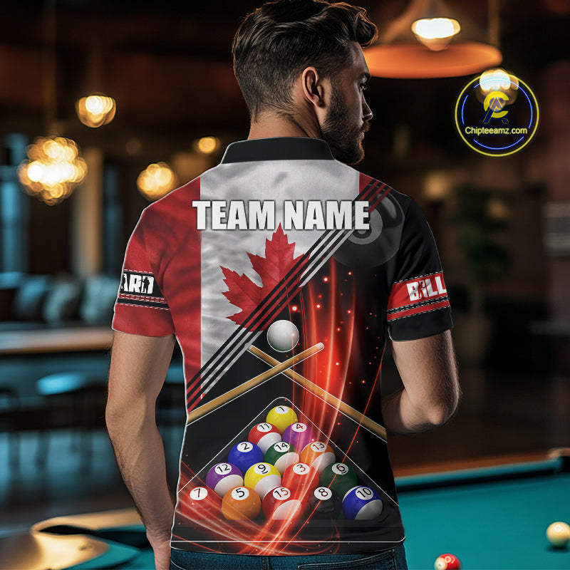 Canada Flag Custom Billiard Polo & 1/4 Zip Shirt For Men, Patriotic 8 Ball Pool Team Jersey TDM6045