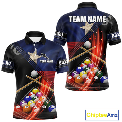 Texas Flag Custom Billiard Polo & 1/4 Zip Shirt For Men, Patriotic 8 Ball Pool Team Jersey TDM6046
