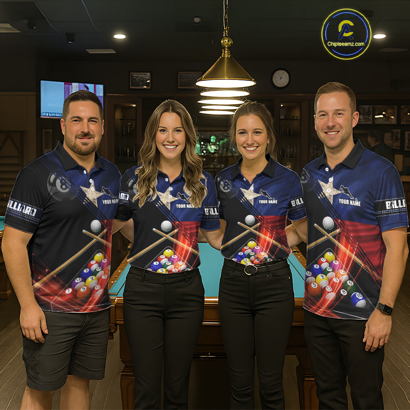 Texas Flag Custom Billiard Polo & 1/4 Zip Shirt For Men, Patriotic 8 Ball Pool Team Jersey TDM6046