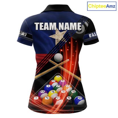 Texas Flag Custom Billiard Polo & 1/4 Zip Shirt For Women, Patriotic 8 Ball Pool Team Jersey TDM6046