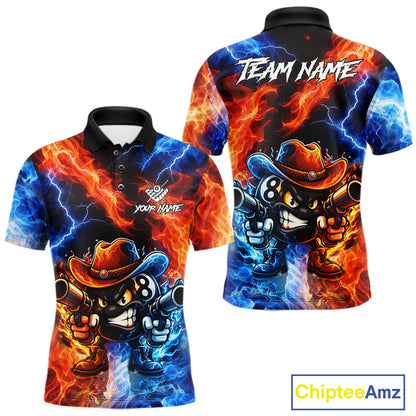 Blue And Orange Funny 8 Ball Flame Billiard Shirt For Men, Pool Team Jersey Polo & 1/4 Zip TDM6051