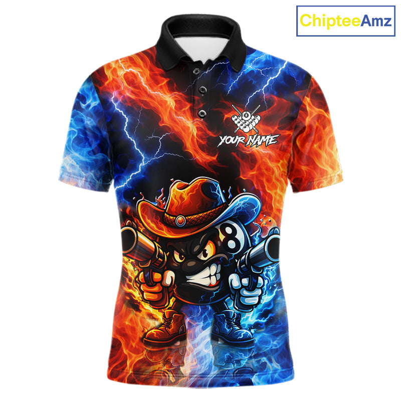 Blue And Orange Funny 8 Ball Flame Billiard Shirt For Men, Pool Team Jersey Polo & 1/4 Zip TDM6051