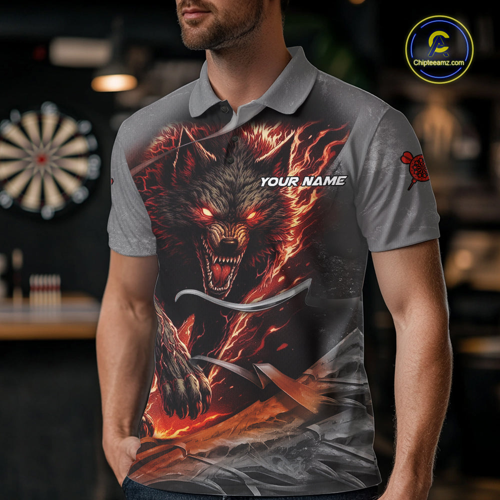 Personalized Wolf Lightning Darts Shirt For Men, Darts Team Jersey Polo & 1/4 Zip |Orange TDM6304