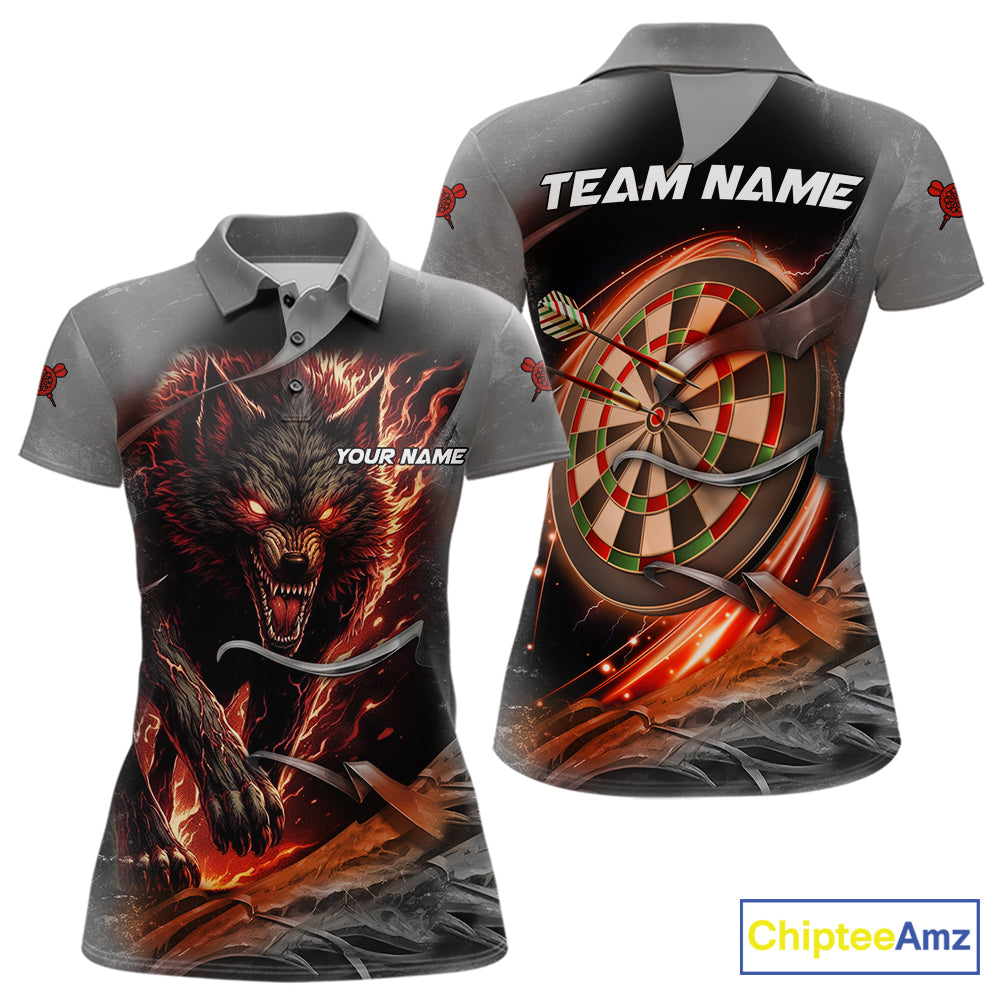 Personalized Wolf Lightning Darts Shirt For Women, Darts Team Jersey Polo & 1/4 Zip |Orange TDM6304