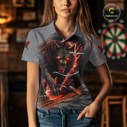 Personalized Wolf Lightning Darts Shirt For Women, Darts Team Jersey Polo & 1/4 Zip |Orange TDM6304