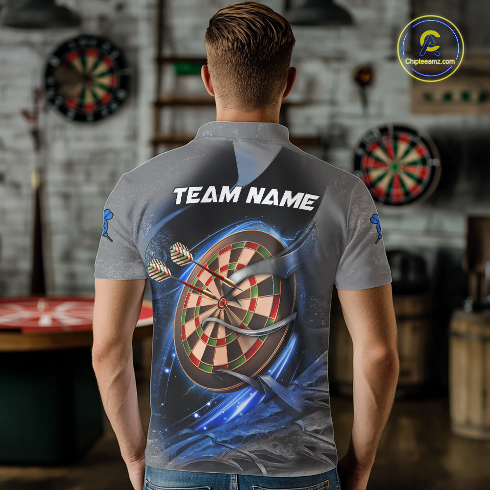 Personalized Wolf Lightning Darts Shirt For Men, Darts Team Jersey Polo & 1/4 Zip |Blue TDM6305