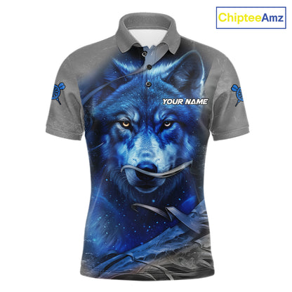 Personalized Wolf Lightning Darts Shirt For Men, Darts Team Jersey Polo & 1/4 Zip |Blue TDM6305