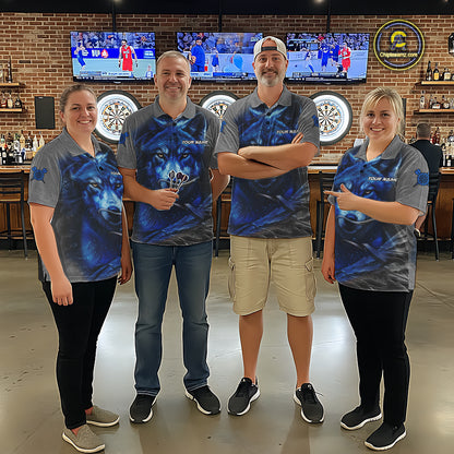 Personalized Wolf Lightning Darts Shirt For Women, Darts Team Jersey Polo & 1/4 Zip |Blue TDM6305