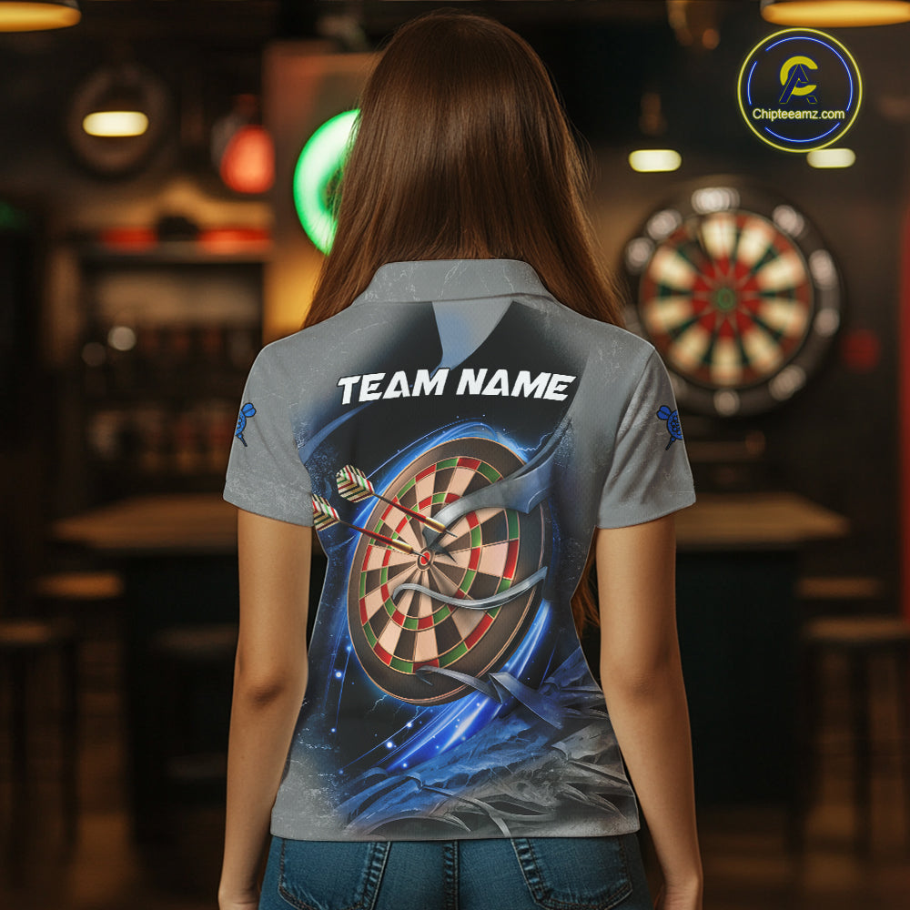 Personalized Wolf Lightning Darts Shirt For Women, Darts Team Jersey Polo & 1/4 Zip |Blue TDM6305