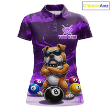 Load image into Gallery viewer, Funny Bulldog Pool Balls Billiard Shirt For Women Custom Billiard Team Jersey Polo &amp; 1/4 Zip |Purple TDM6478