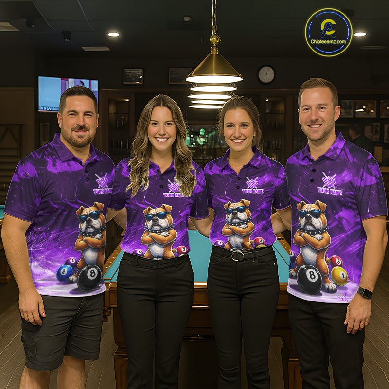 Funny Bulldog Pool Balls Billiard Shirt For Women Custom Billiard Team Jersey Polo & 1/4 Zip |Purple TDM6478