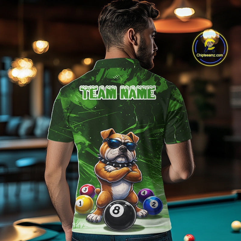 Funny Bulldog Pool Balls Billiard Shirt For Men Custom Billiard Team Jersey Polo & 1/4 Zip |Green TDM6479
