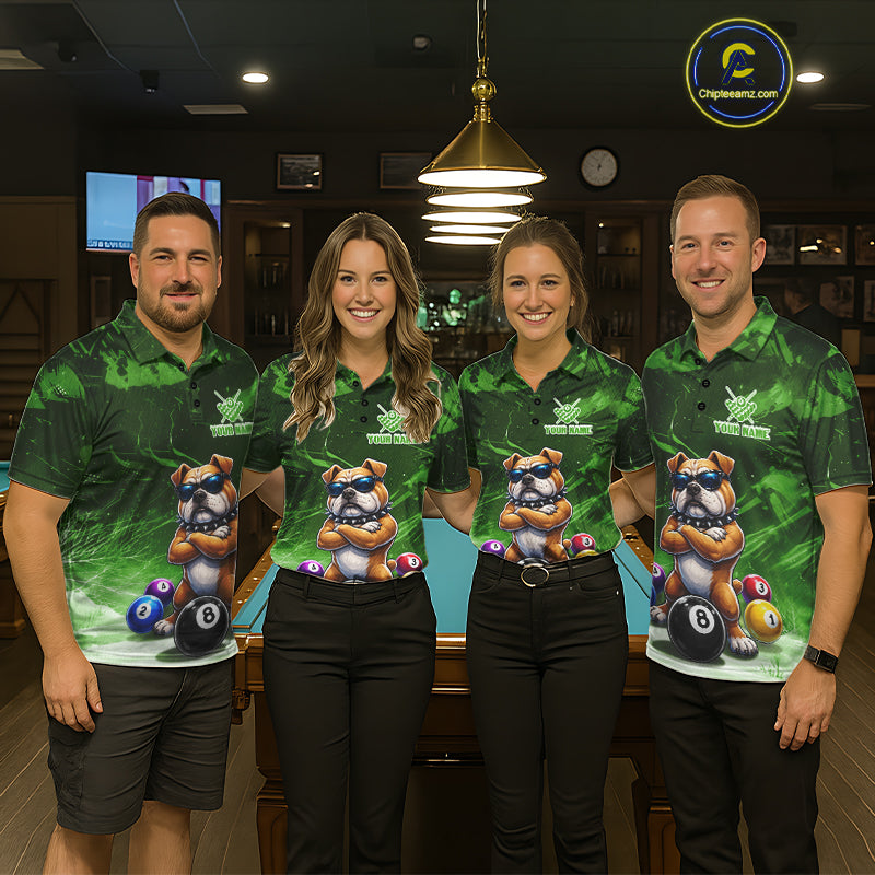 Funny Bulldog Pool Balls Billiard Shirt For Men Custom Billiard Team Jersey Polo & 1/4 Zip |Green TDM6479