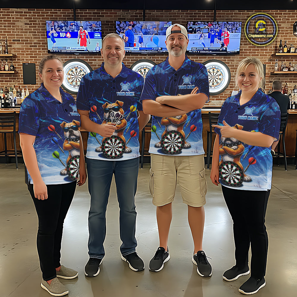 Personalized Blue Funny Bulldog Darts Shirt For Women Custom Darts Jersey Team Polo & 1/4 Zip TDM6481