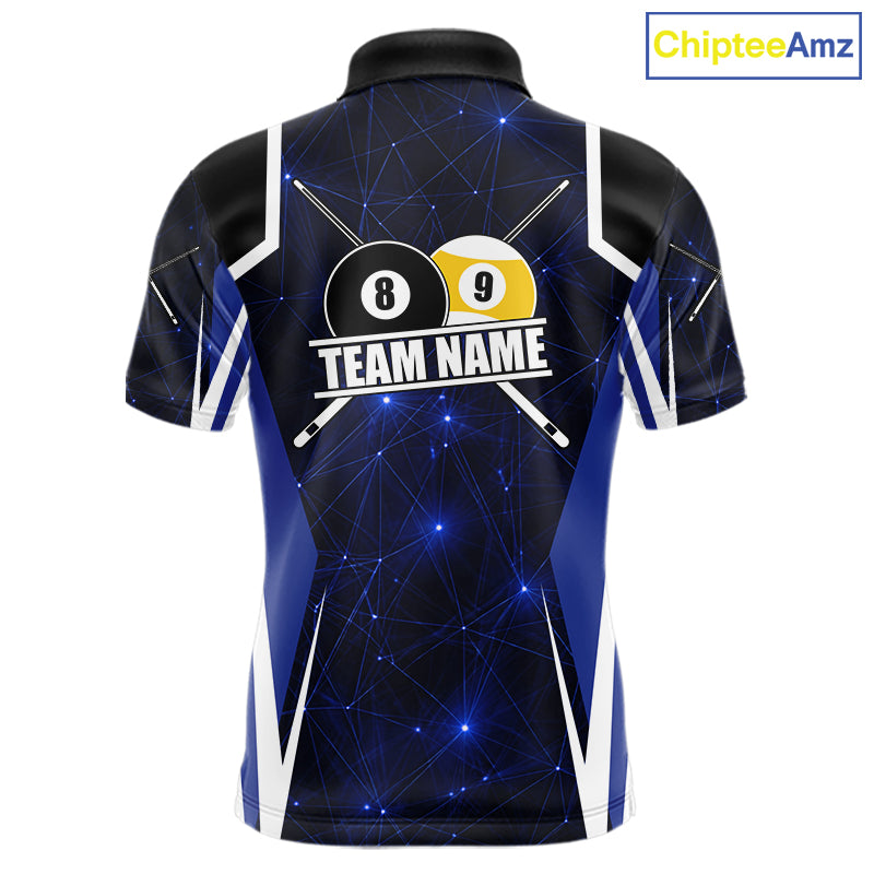 Blue 8 Ball & 9 Ball Pool Billiard Shirt For Men Custom Geometric Billiard Jersey Polo & 1/4 Zip TDM6482
