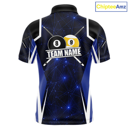 Blue 8 Ball & 9 Ball Pool Billiard Shirt For Men Custom Geometric Billiard Jersey Polo & 1/4 Zip TDM6482
