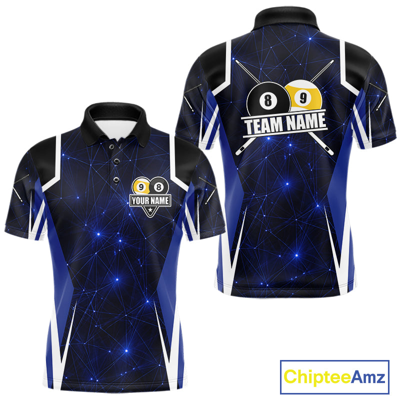 Blue 8 Ball & 9 Ball Pool Billiard Shirt For Men Custom Geometric Billiard Jersey Polo & 1/4 Zip TDM6482