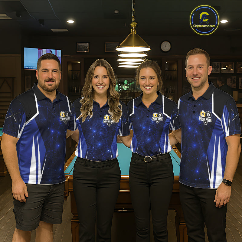 Blue 8 Ball & 9 Ball Pool Billiard Shirt For Women Custom Geometric Billiard Jersey Polo & 1/4 Zip TDM6482