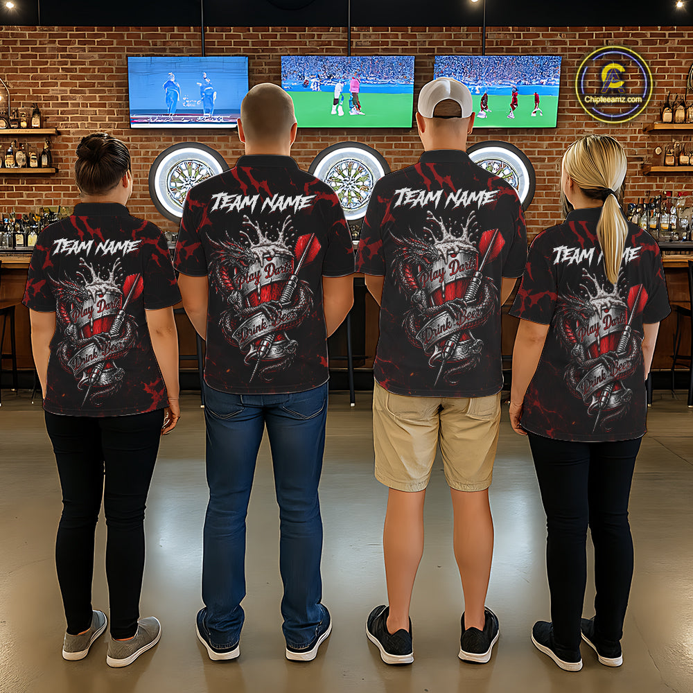 Black And Red Personalized Dragon Beer Darts Shirts For Women Custom Darts League Team Jersey TDM7205