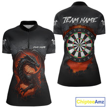 Load image into Gallery viewer, Personalized Grunge Dragon Womens Dart Shirts Custom Black Grey Dart Jerseys Team Polo &amp; 1/4 Zip TDM5180