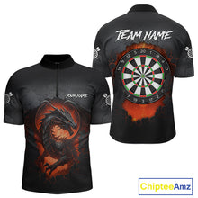 Load image into Gallery viewer, Personalized Grunge Dragon Mens Dart Shirts Custom Black Grey Dart Jerseys Team Polo &amp; 1/4 Zip TDM5180
