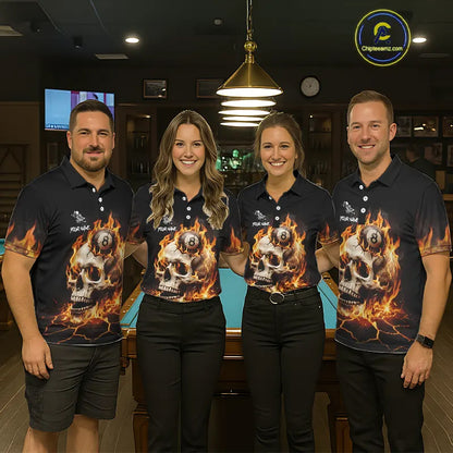 Orange Flaming Skull 8 Ball Billiard Shirt For Women Custom Pool Team Jersey Polo & Quarter Zip TDM5421