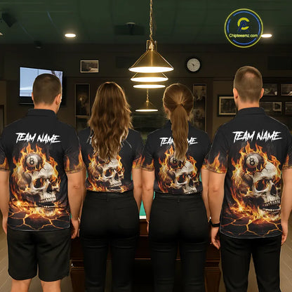 Orange Flaming Skull 8 Ball Billiard Shirt For Women Custom Pool Team Jersey Polo & Quarter Zip TDM5421