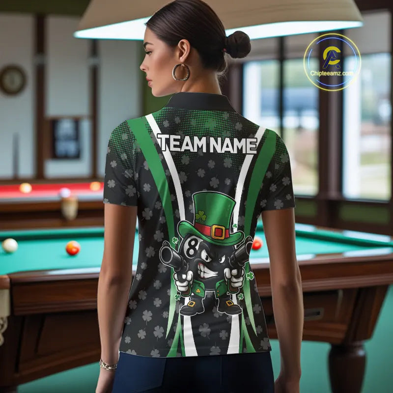 Custom St Patrick Day 8 Ball Pool Billiard Shirt For Women, Luckiest Shamrock Billiard Team Jersey TDM5698