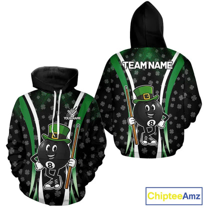 Black And Green St Patrick Day Billiard Hoodie Custom Funny 8 Ball Hoodie, Lucky Billiard Jersey TDM5699
