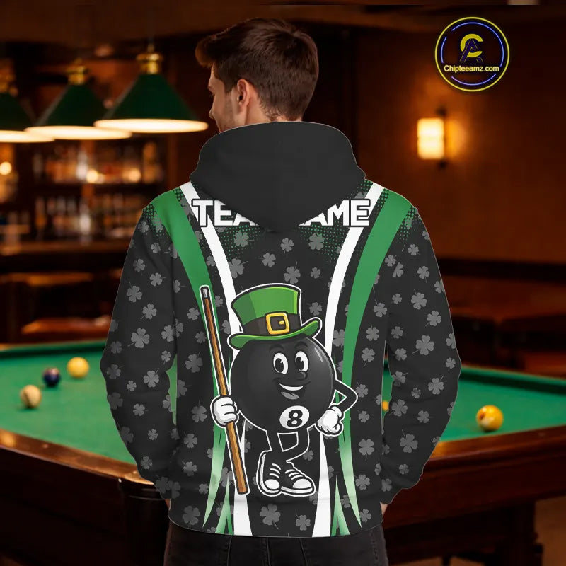 Black And Green St Patrick Day Billiard Hoodie Custom Funny 8 Ball Hoodie, Lucky Billiard Jersey TDM5699