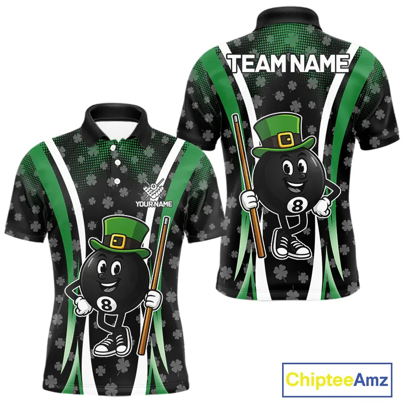 Funny 8 Ball Pool St Patrick Day Billiard Shirt For Men Custom Lucky Billiard Team Jersey TDM5699