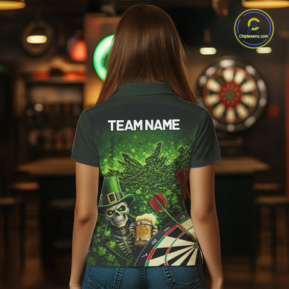 St Patrick Day Skull Darts Shirt Pocket Option For Women Custom Darts Jersey TDM5700