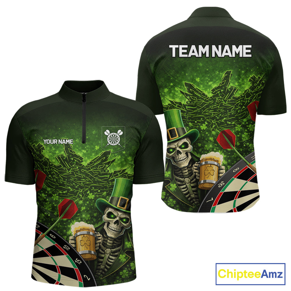 St Patrick Day Skull Darts Shirt Pocket Option For Men Custom Darts Jersey TDM5700