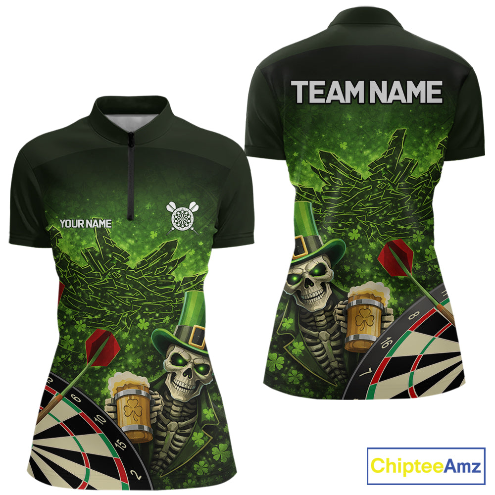 St Patrick Day Skull Darts Shirt Pocket Option For Women Custom Darts Jersey TDM5700