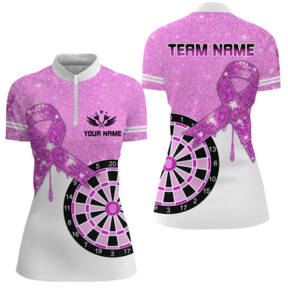 Purple Glitter Ribbon Dartboard Breast Cancer Awareness Darts Shirts For Women Custom Darts Jersey TDM1797