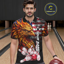 Load image into Gallery viewer, Man Wearing Smoke American Flag Phoenix Bowling Polo Shirt Front View Custom Patriotic Bowling Jersey