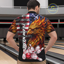 Load image into Gallery viewer, Man Wearing Smoke American Flag Phoenix Bowling Quarter Zip Shirt Back View Patriotic Bowling Team Jersey