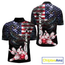 Load image into Gallery viewer, Smoke American Flag Scorpion Bowling Quarter Zip Shirt For Men Custom Patriotic Bowling Team Jersey