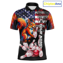 Load image into Gallery viewer, Smoke American Flag Squirrel Bowling Polo Shirt For Men Custom Patriotic Bowling Team Jersey Design