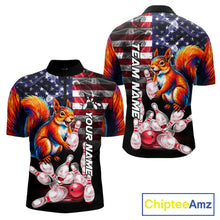 Load image into Gallery viewer, Smoke American Flag Squirrel Bowling Quarter Zip Shirt For Men Custom Patriotic Bowling Team Jersey