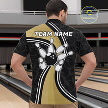 Load image into Gallery viewer, Man Wearing Black And Gold Retro Bowling Quarter Zip Shirt Back View Bowling Team Jersey