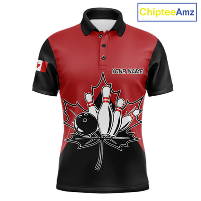 Canada Bowling Polo Shirt For Men Custom Patriotic Canada Bowling Team Jersey Design