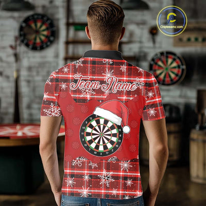 Funny Santa Dartboard Mens Darts Shirt Custom Red Plaid Snowflake Christmas Darts Jerseys Gifts TDM5182